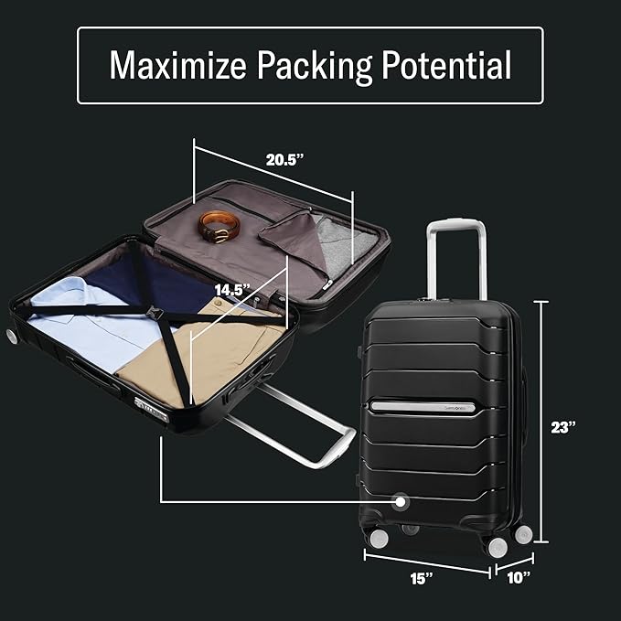 Samsonite Freeform 23-Inch Hardside Carry-On Luggage with Spinner Wheels - Hardshell Carry-On Suitcase - TSA, Airline-Approved - Expandable Hard Shell, Smooth Rolling Wheels for Lightweight Travel.