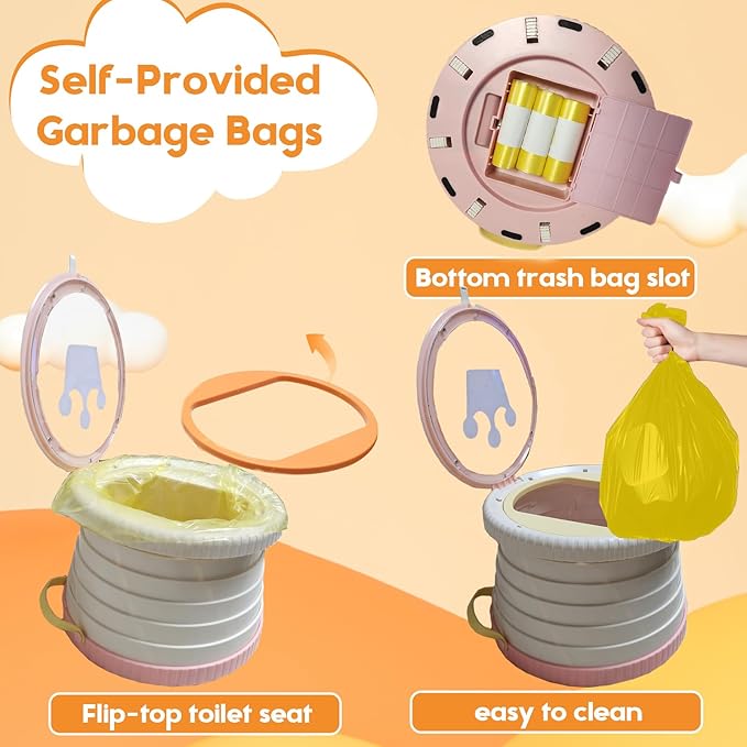 SunnySmile Portable Toilet for Kids,Portable Potty Seat for Toddler Travel,Travel Potty with Travel Bag, Applicable to Camping, Indoor/Outdoor Use, Includes 75 Replacement Bags