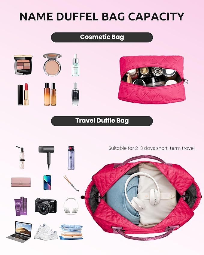 Bags for Girls, Birthday Gift-Initial Travel Bag with Shoe Compartment, Personalized Weekender Bag, Monogram Overnight Bag for Women, Letter Travel Bag with Makeup Bag (Letter E)