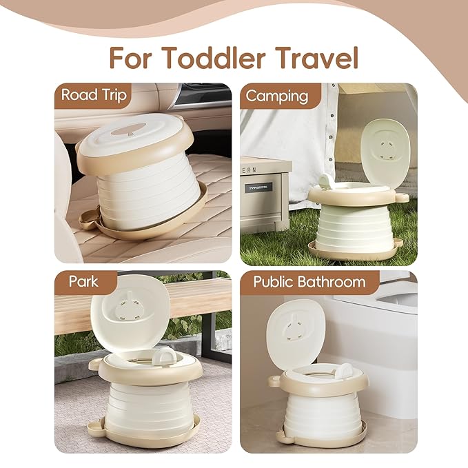 Travel Potty Seat for Toddler，Foldable Car Potty for Toddler, Portable Toilet Seat for Kids with Potty Liners, Absorbent Pads, Portable Potty Seat for Toddler Travel, Camping And Outdoor Use