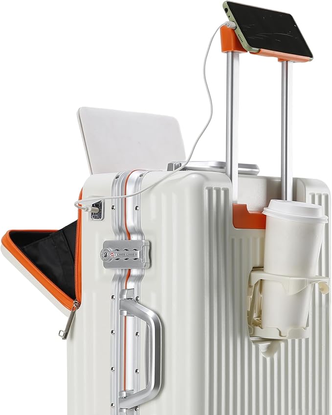 2-Piece Hardshell Zipperless Luggage Set, 20/26" Aluminum Frame Hardshell Spinner Luggage, Airline Approved Carry-On Luggage, TSA Lock, 360° Quiet Wheels With Cup Holder (orange)