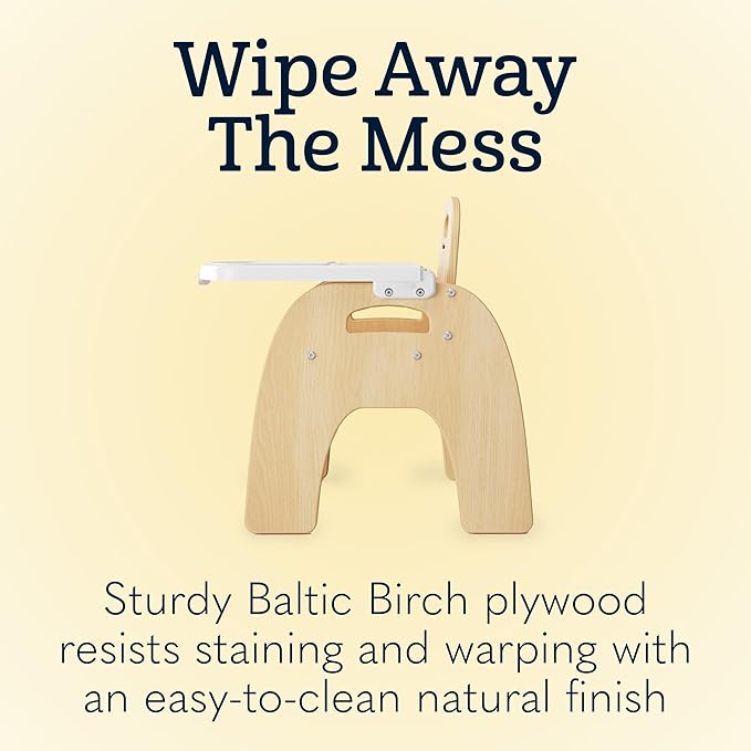 Foundations Easy Serve 11" Wood Feeding Chair for Toddlers, Adjustable Harness, Removable Dishwasher Safe Tray, “No Tip” Base, Baltic Birch Plywood