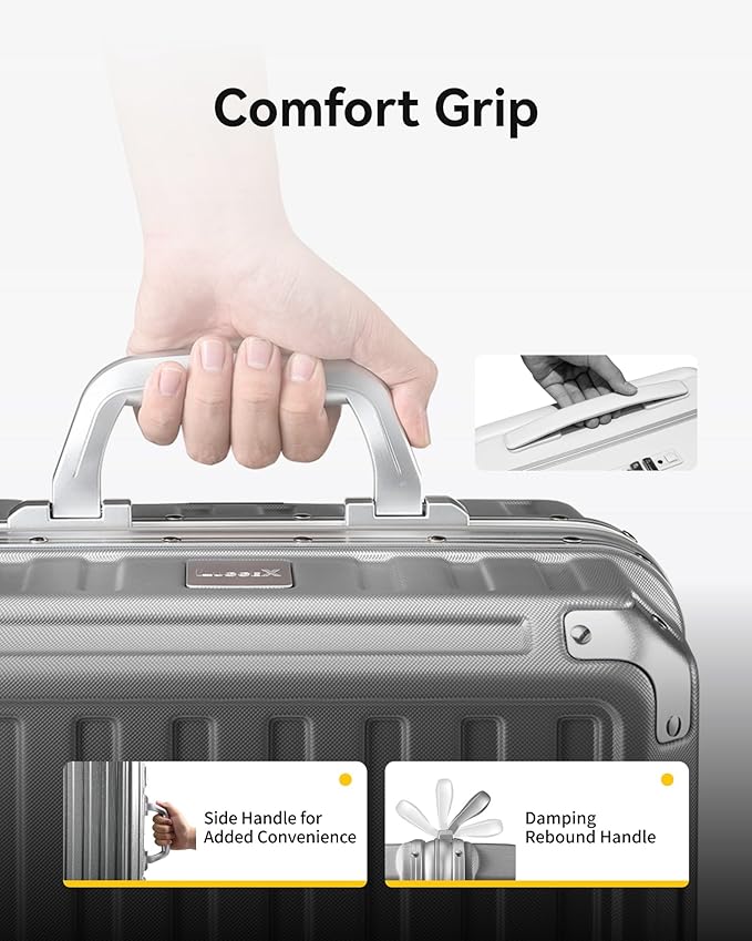 LUGGEX Luggage Sets with Spinner Wheels, 2 Piece (20/28) Aluminum Frame Zipperless Polycarbonate Hard Shell Suitcase Sets, Silver Grey