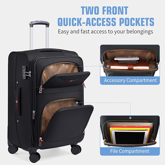 Softside Expandable Luggage with 4 Spinner Wheels, Durable Carry-On Luggage Suicase (Purple, 2-Piece Set 21/25)