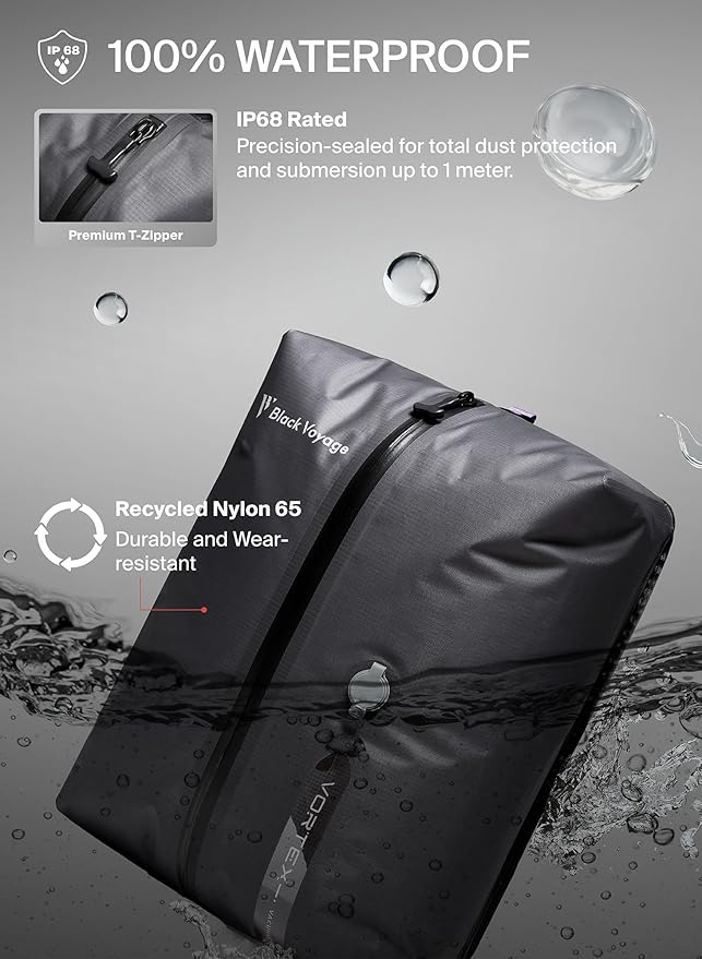 Black Voyage Reusable Vacuum Compression Travel Bag for Carry-On Suitcase and Backpack, Recycled IP67 Waterproof Space Saver Vacpack (3-Pack, 18L - Pump Included)