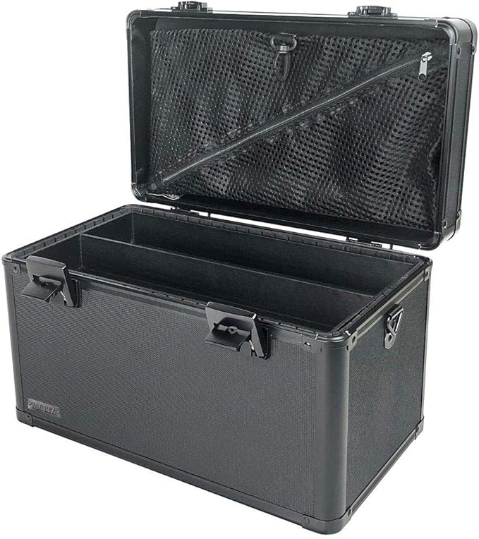 Vaultz Portable Safe Box - 14 L x 9.12 H x 8.5 Inch Large Storage Box with Lock, Mesh Pocket & Adjustable Compartments for Cash, Documents and Valuables - Tactical Black