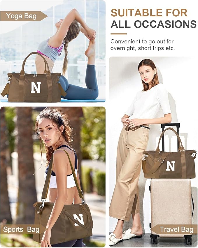 Birthday Graduation Gifts for Daughter,Initial Travel Duffel Bag Sports Gym Bag for Girls Teen Kids Birthday Gifts,Personalized Weekender Bag Carry On Tote Bags Cute Overnight Bag for Women(Brown, N)