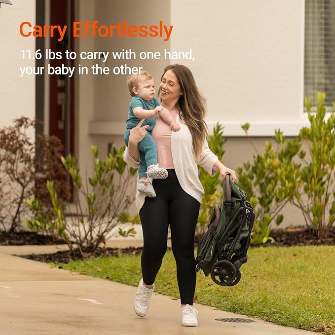 Lightweight Baby Travel Stroller with Carbon Fiber Frame, Compact & Airplane-Friendly, One-Handed Folding Design, 11.6 lbs, Perfect for Toddlers, Green