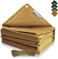 FoundGo 20x20ft Canvas Tarp 22 Mil Tarps 14 oz Canvas Tarpaulin Heavy Duty Cloth Water/UV Resistant Cover with Rustproof Grommets & Ropes for Cars,Roofs,Boats,Camps,Sunshades，Moisture Barrier -Tan