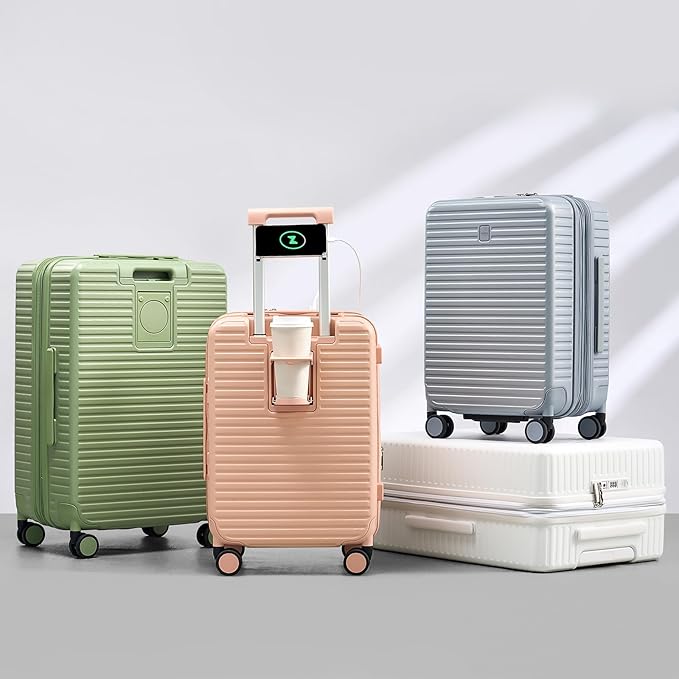 Hard Shell Suitcases Expandable Travel Luggage Sets 3 Piece, Carry on and Check in 3 Piece Luggage Suitcase Sets with Spinner Wheels Cup Holder Charger Built in (Pink, 20/24/28)