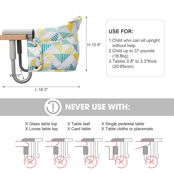 Hook On Chair, VEEYOO Clip On High Chair Folding Fast Table Chair with Storage Bag, Portable Baby Feeding Seat Attach to Table for Home and Travel
