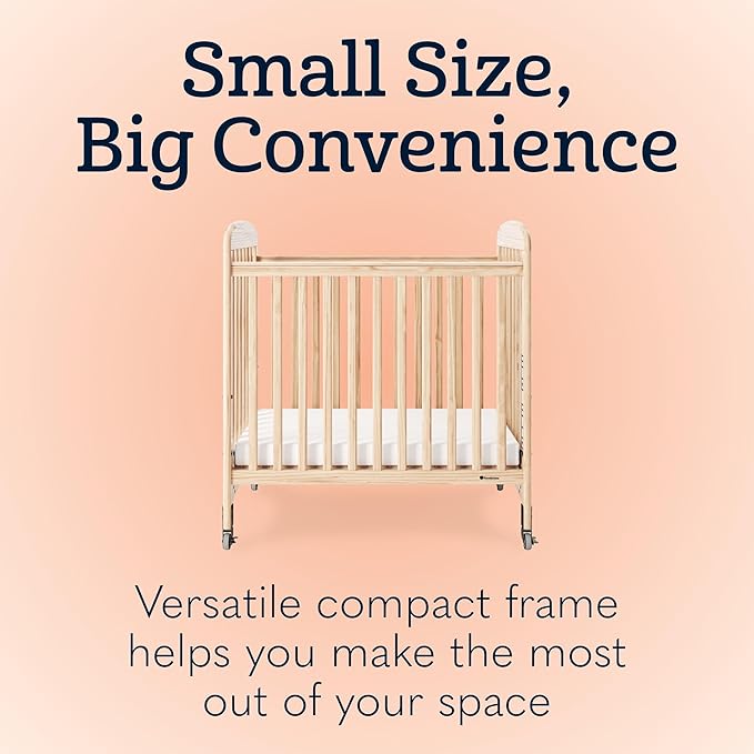 Foundations Serenity Compact Clearview Daycare Crib, Fixed Side, Durable Wood Construction, Non-Marking Casters (2 Locking), Clear End Panels, Includes 3” InfaPure Foam Mattress (White)