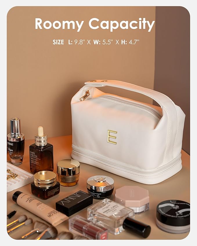 Bridal Shower Gifts-Makeup Bag with Handle, Double Layer Cosmetic Bag, Makeup Bags Travel Toiletry Bag with Makeup Brush Organizer-Teen Girl gifts Trendy Stuff for Kids Girls/Graduation Gifts