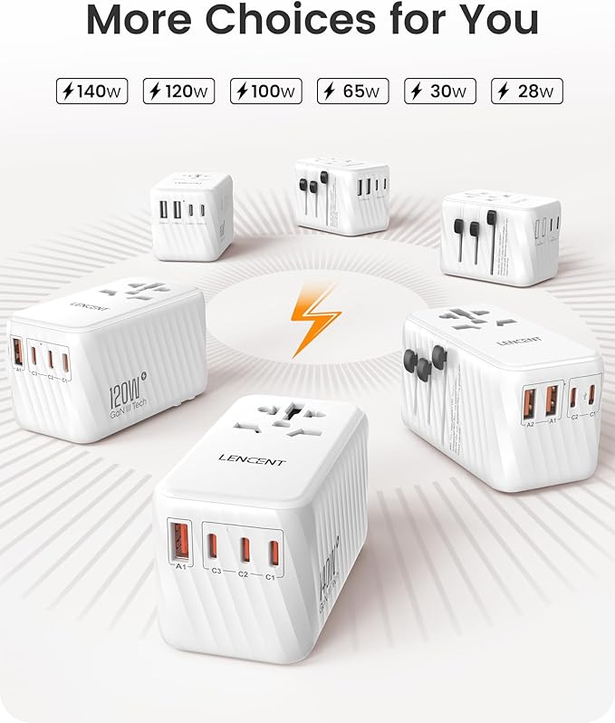 LENCENT Universal Travel Power Adapter, 30W International Wall Charger with 3 USB C 2 USB A Fast Charging, Worldwide Plug Adaptor Travel Essentials for US to EU UK Ireland Australia Type C/G/A/I White