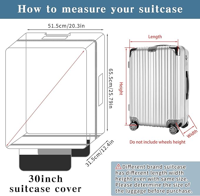 Yotako Upgraded Zippered Clear PVC Suitcase Cover, 30 Inch Luggage Covers for Wheeled Suitcase 30"