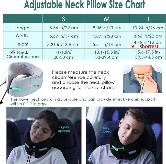 GOLDORANGE Travel Pillow Neck Chin Head Support 100% Pure Memory Foam Neck Pillows for Long Flights Airplane Car Office Sleeping Rest Portable Plane Accessories Black S