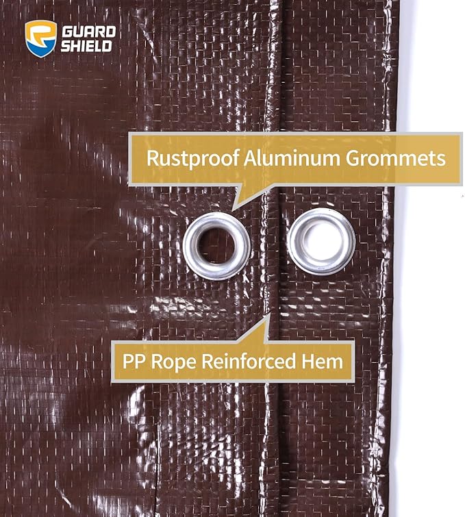 GUARD SHIELD Brown Tarp 10x10 Feet Waterproof Tarps Lightweight Camping Tarp Outdoor Multi Purpose Poly Cover 6mil