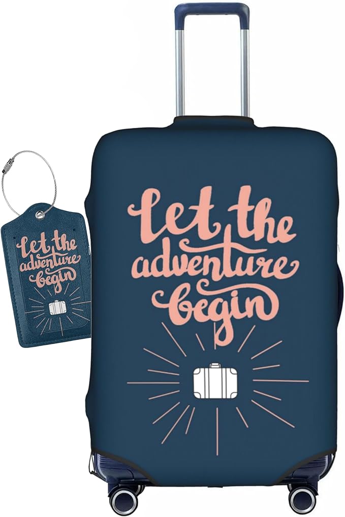 Let The Adventure Begin Luggage Cover Washable Suitcase Protector, Luggage Tag Travel Birthday Gifts For Men Women (M 22-25 Inch Luggage)