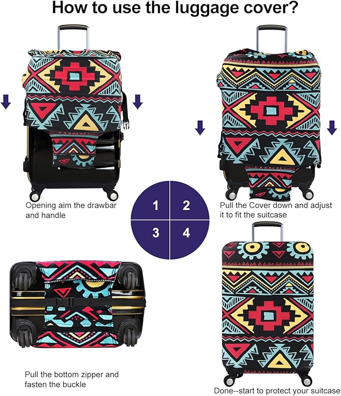 7-Mi Travel Luggage Cover Elastic Sleeve 29"-30" Anti-Scratch Suitcase Protector Cover Size XL, Bohemia