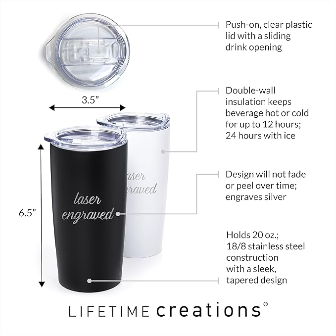 Lifetime Creations Personalized Football Coach Tumbler: Custom Football Coach Gift, Coaches Coffee Travel Mug from Team, Insulated Engraved Stainless Steel 20 Ounce Cup (White)