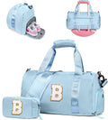 Birthday Gifts for 3 4 5 6 7 8 9 10 11 12 Year Old Girls-Girl Gym Bag with Shoe Compartment, Kid Personalized Weekender Ballet Bags, Initial Travel Tote with Makeup Pouch (Letter B)