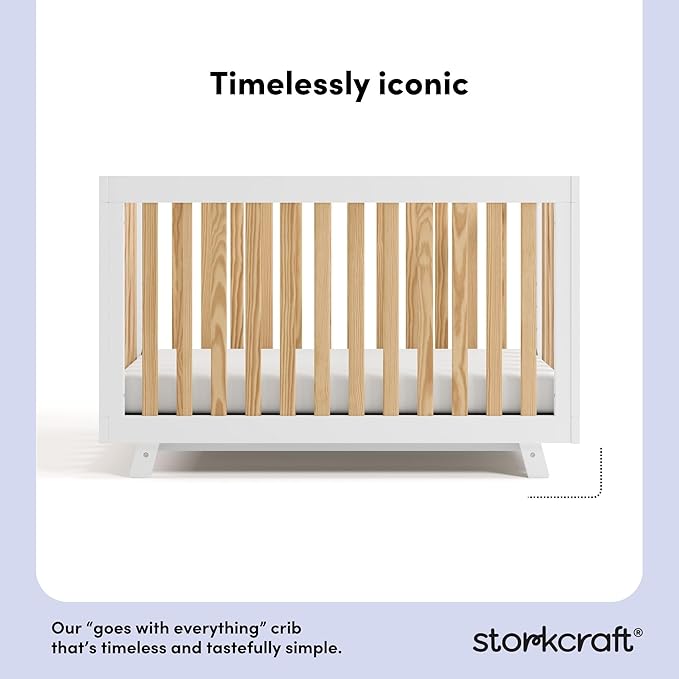 Storkcraft Beckett Grow-with-Me Convertible Crib (Natural & White) – GREENGUARD Gold Certified, Converts to Toddler Bed & Daybed, Fits Standard Crib Mattress, Easy-to-Assemble