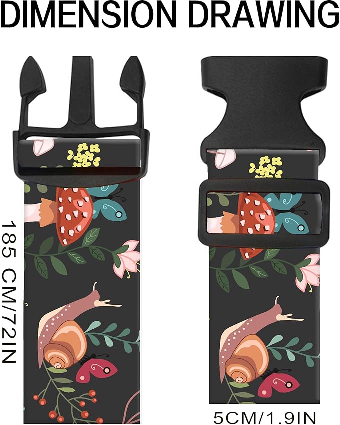 Luggage Straps for Suitcases, Adjustable Travel Belt, Durable Wide Luggage Strap, Cute Suitcase Strap Identifiers with Buckle, Bag Straps for Luggage, Cute Boho Mushrooms