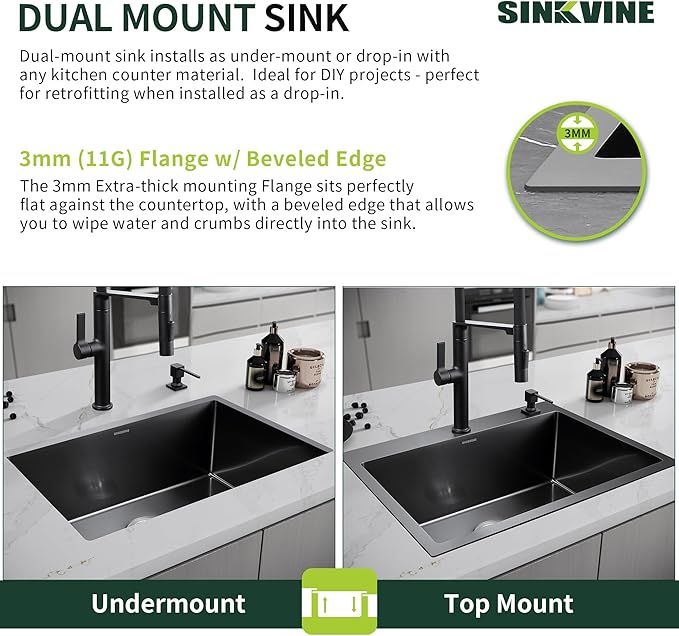 18-Inch Black Bar Sink Drop-In, SINKVINE PVD Nano Stainless Steel Kitchen Sink for Laundry, Outdoor, RV, Top Mount Deep Single Bowl Sink w/Drain Strainer, Bottom Grid, Roll-up Drying Unit, Dark Gray