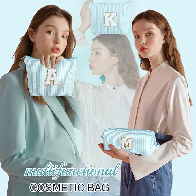 YOOLIFE Initial Makeup Bag for Women - Teen Girl Gifts Trendy Stuff Monogram Cute Makeup Bags Make Up Case for Women Her Best Friend Friendship Sister Teacher, Personalized Birthday Gifts I