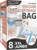 8 Pack XXL Jumbo Vacuum Storage Bags, Extra Large Vacuum Seal Bags for Comforters, Bedding, Blanket Storage, Giant Space Saver Bags for Huge Stuffed Toy(47.2x35 in)