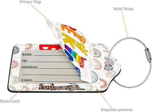 2 Pcs Luggage Tags for Suitcases, PU Leather Cruise Ship Luggage Tags with Privacy Cover Label Address Card and Durable Metal Ring Suitable for Men Women Handbags Backpacks Schoolbag,Fingers Letters