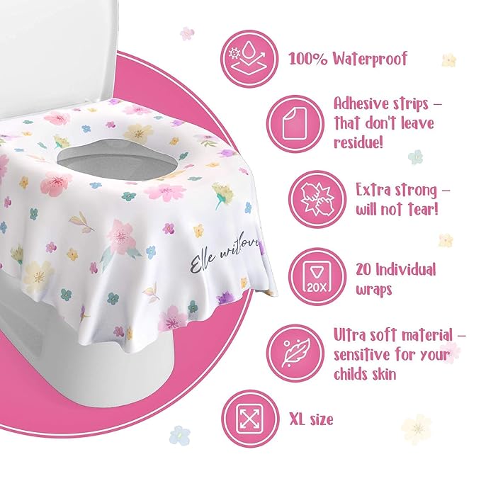 20 Pack Extra Large Disposable Toilet Seat Cover (Floral) – Toddler Toilet Covers For Full Coverage On Toilet or Potty – Ideal Travel Toilet Seat Covers For Kids and Adults