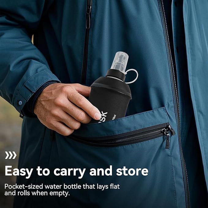 AXEN Soft Flask TPU Foldable Running Hydration Flask, Soft Collapsible Water Bottle for Hydration Pack Cycling Marathon Running Hiking
