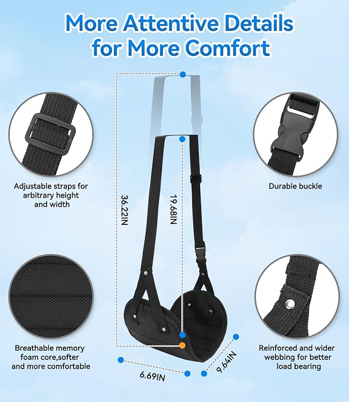 Portable Airplane Foot Hammock(Memory Foam)-Ultimate Comfort Bundle w/Sleep Mask & Ear Plugs, Foot Hammock for Plane Travel Essentials to Relax Your Feet, Airplane Foot Rest Perfect for Long Flight