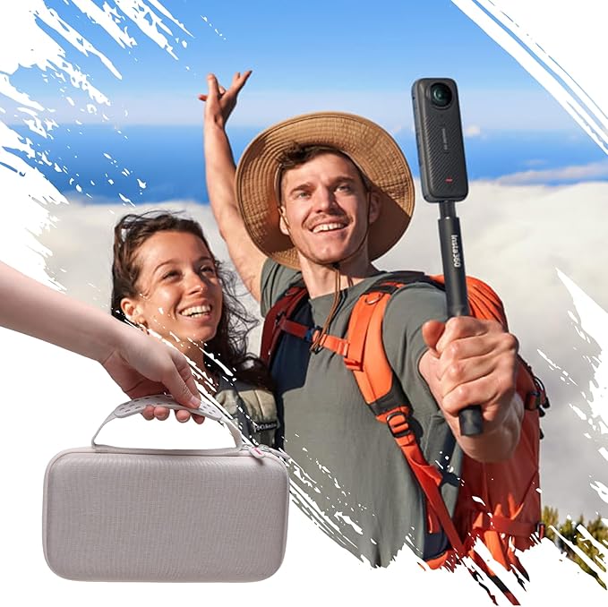XANAD Hard Case for Insta360 X5/X4/X3/X2 Waterproof 8K 360 Action Camera,114CM Selfie Stick- Stroage Carrying Bag(Cream)