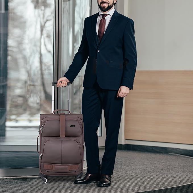 Hanke 28 Inch Softside Expandable Luggage with Spinner Wheels,Check Large Luggage Rolling Suitcase Travel Luggage with TSA Approved,Coffee