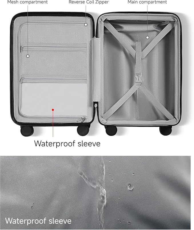 LUGGEX Carry On Luggage 22x14x9 Airline Approved, Expandable Polycarbonate Suitcase with Front Pocket (Pink, 20 Inch, 35L)