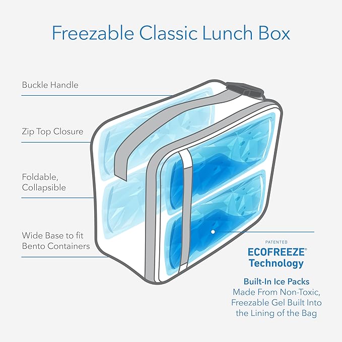PackIt Freezable Classic Lunch Box, Happy Clouds, Built with ECOFREEZE Technology, Fully Freezable, Collapsible, Reusable, With Zip Front Pocket and Buckle Handle, Designed for Fresh Lunch On the Go