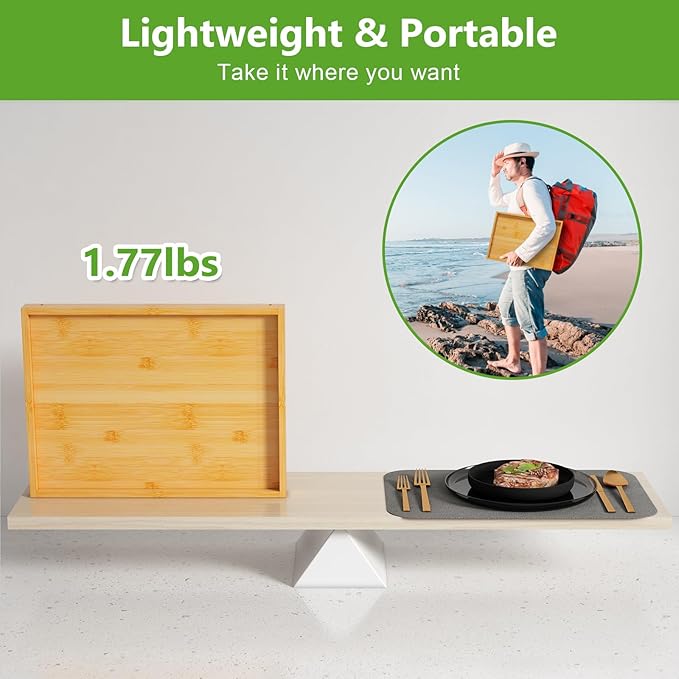 Bed Tray Table with Folding Legs, Bamboo Breakfast in Bed for Kitchen Serving Tray, Sofa, Eating, Used As Laptop Desk Snack Tray (4 Pack, Bamboo Color)