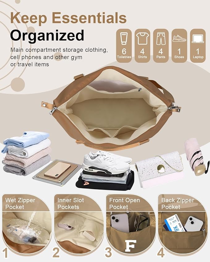 Birthday Graduation Gifts for Daughter,Initial Travel Duffel Bag Sports Gym Bag for Girls Teen Kids Birthday Gifts,Personalized Weekender Bag Carry On Tote Bags Cute Overnight Bag for Women(Brown, F)