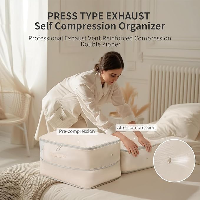 Comforter Storage Bag 66 L - 2 Pack Blanket Storage Organizer Compression Bags, Large Capacity Ultra Space Saving Self Organize for Bedding, Pillow, Duvet, Sheet Storage with Zipper Window