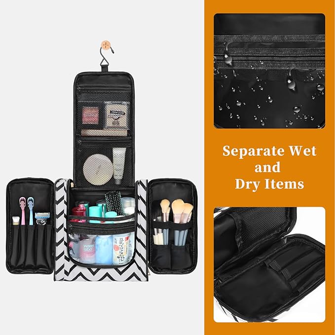 Hanging Travel Toiletry Bag,Large Capacity Cosmetic Travel Toiletry Organizer for Women with 4 Compartments & 1 Sturdy Hook,Perfect for Travel/Daily Use/Christmas