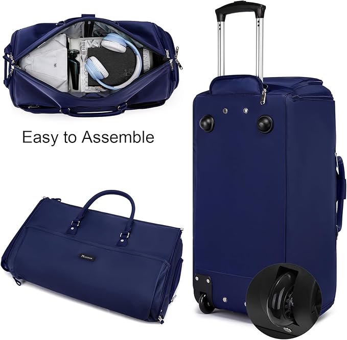 Modoker Rolling Garment Bags, Large Garment Duffle Bag with Wheels, 3 in 1 Garment Suit Luggage Bag for Women Men Business Travel Weekender, Blue