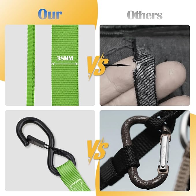 Ratchet Straps 4 Pack - 5,208 Lbs Break Strength 1.5 in x 8.2 Ft Heavy Duty Ratchet Tie Down Straps with S Hooks Set for Truck, Cargo Van, Trailer, Motorcycle (Green)