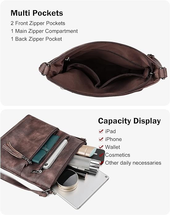 MASINTOR Crossbody Purses for Women, Multi Pocket Casual Crossbody Bag, Adjustable Strap Shoulder Bag with Tassel