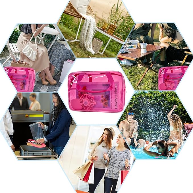 Travel Clear Waterproof PVC Bag, Toiletry Carry Pouch Makeup Artist Bag, Makeup Bags with Zipper Handle Straps, Tote Bag Pink