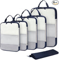 ECOHUB 6 Set Compression Packing Cubes, Lightweight Cruise Ship Vacation Travel Essentials, Durable Travel Accessories for Suitcase Luggage Organizer Bags Set with YKK Zippers Shoe Bag, Dark Blue