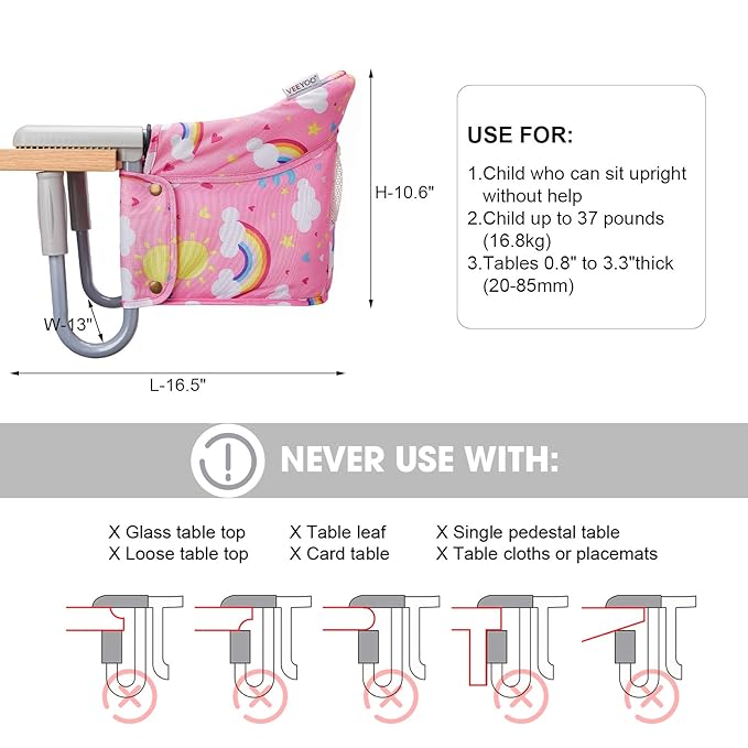 Hook On Chair, VEEYOO Clip On High Chair Folding Fast Table Chair with Storage Bag, Portable Baby Feeding Seat Attach to Table for Home and Travel