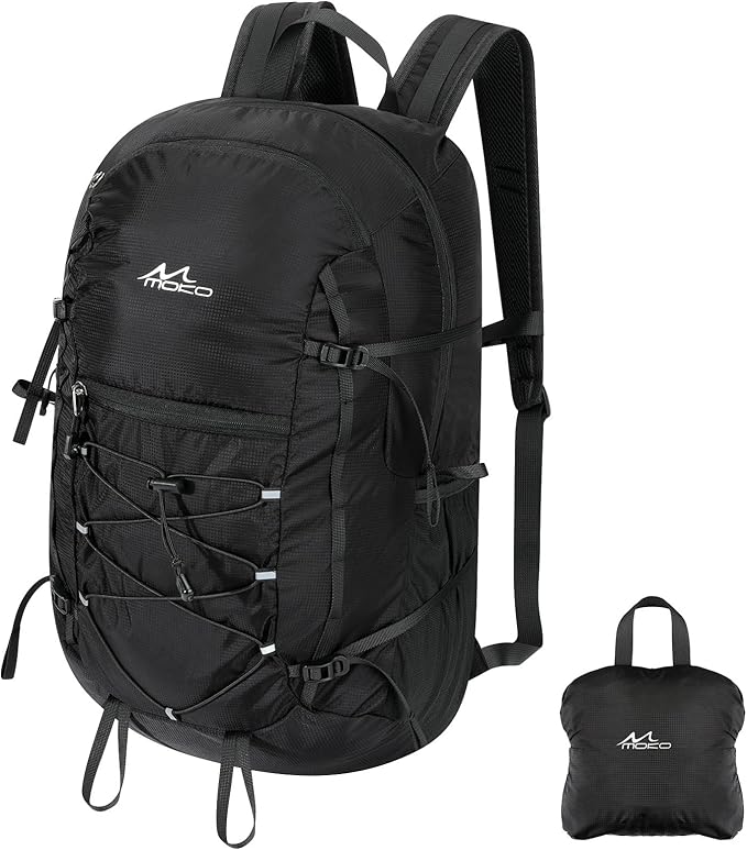 MoKo Hiking Backpack, 40L Large Capacity Camping Backpack with Multiple Pockets, Tear-Resistant Travel Daypack for Men Women, Packable and Lightweight Hiking Daypack for Travel Camping Outdoor, Black