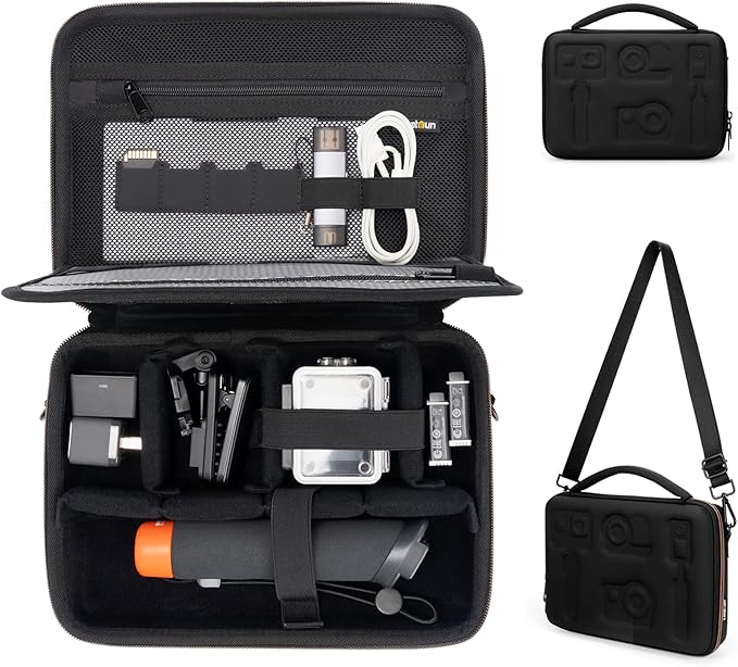 Cwatcun Action Camera Carrying Case for GoPro Hero/DJI Osmo Pocket 3/Action, Waterproof Carrying Case Shoulder Bag, Travel Case for Most Action Camera and Accessories